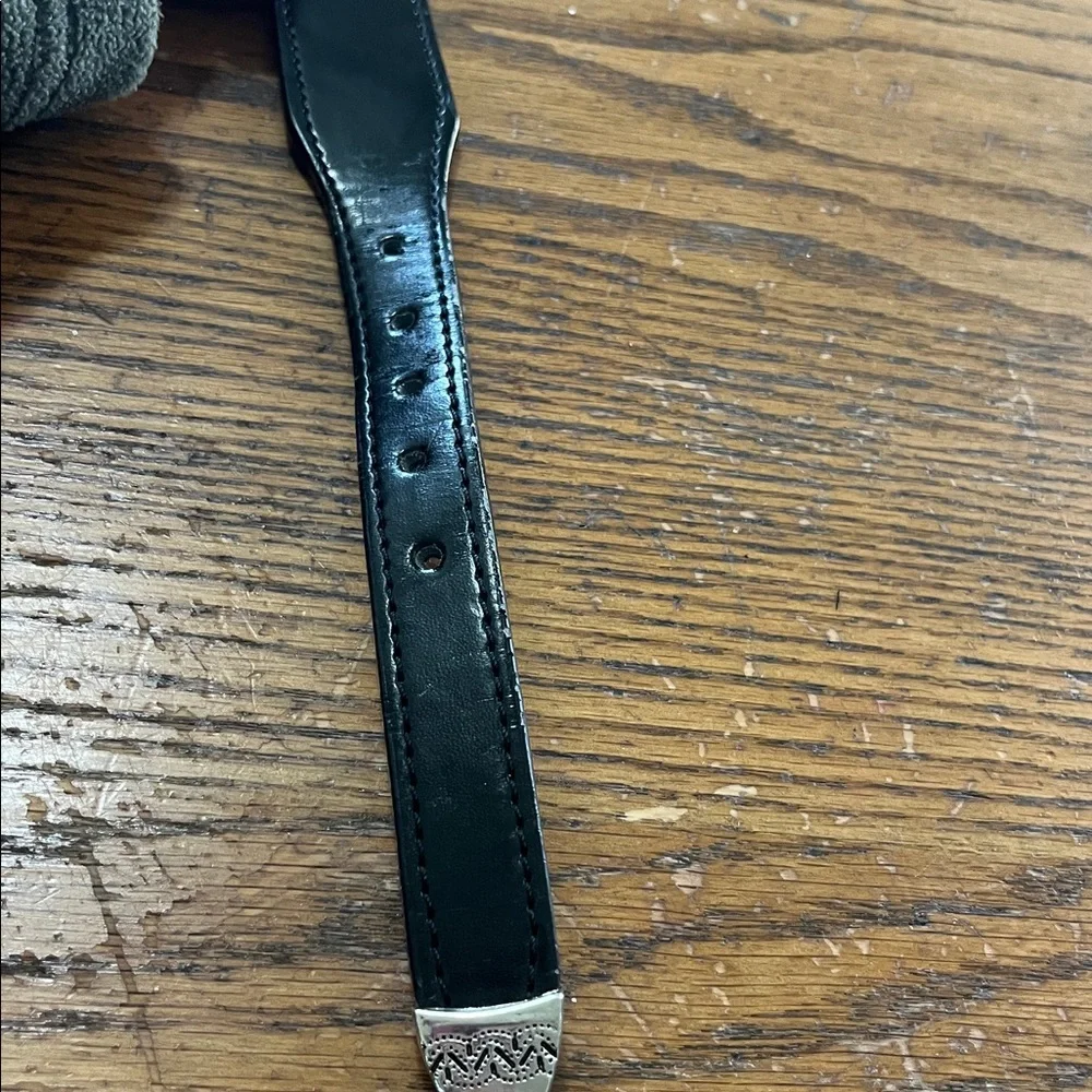 Leather black belt with double buckle silver hardware